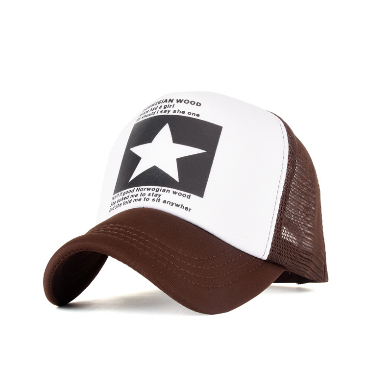 New Summer Five-Pointed Star Printing Mesh Cap Men's European Hip Hop Trucker Hat Women's Sunshade Net-Eye Peaked Cap Baseball Cap