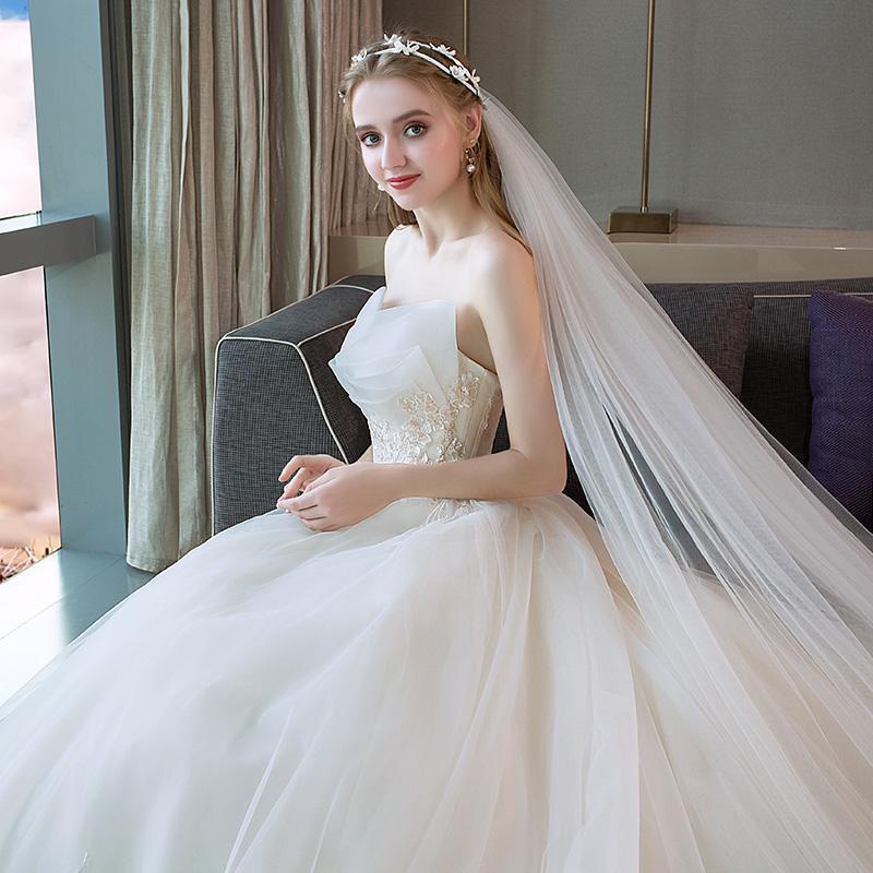婚纱新款拖尾公主梦幻欧美宫廷显瘦齐地抹胸轻婚纱女新娘主纱