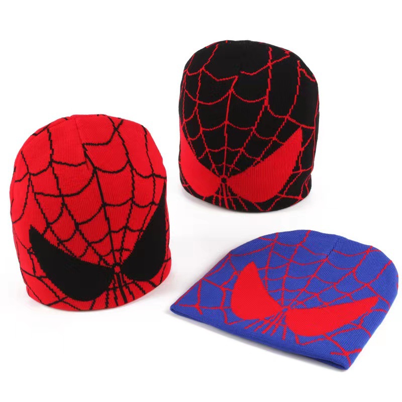 Best Seller in Europe and America Spider-Man Mesh Knitted Hat Man and Woman Cartoon Beanie Hat Warm Hat Winter Foreign Trade Pullover Hat