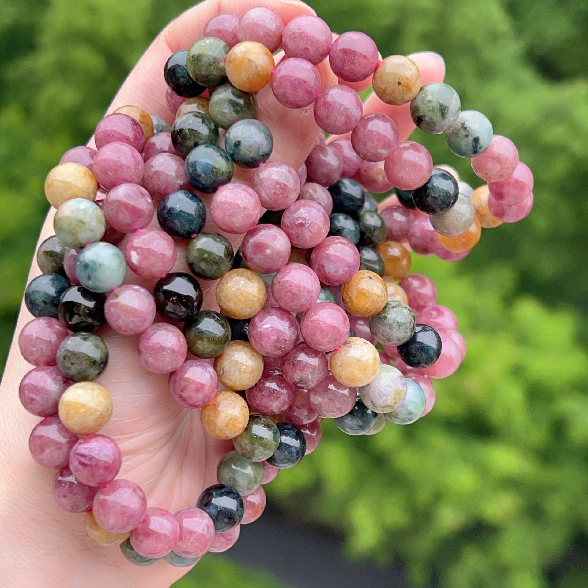 天然碧玺粉色撞色大颗粒10mm圆珠手链-阿里巴巴