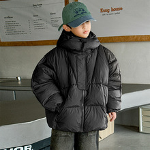 童装男童连帽羽绒服冬装新款中大童韩版儿童纯色羽绒外套一件代发