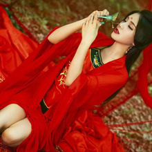 汉服女中古装性感影楼古风艺术照仙女私房照夏装红色古风