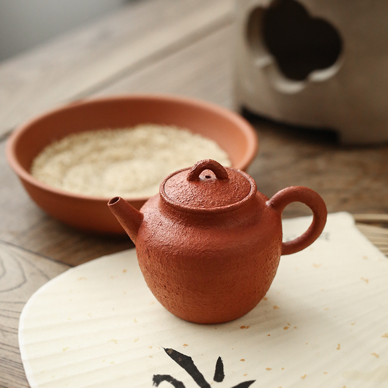 潮州手拉壶 手作陶泥泡茶壶 执把陶壶 朱泥壶小品壶120ml 手捏壶