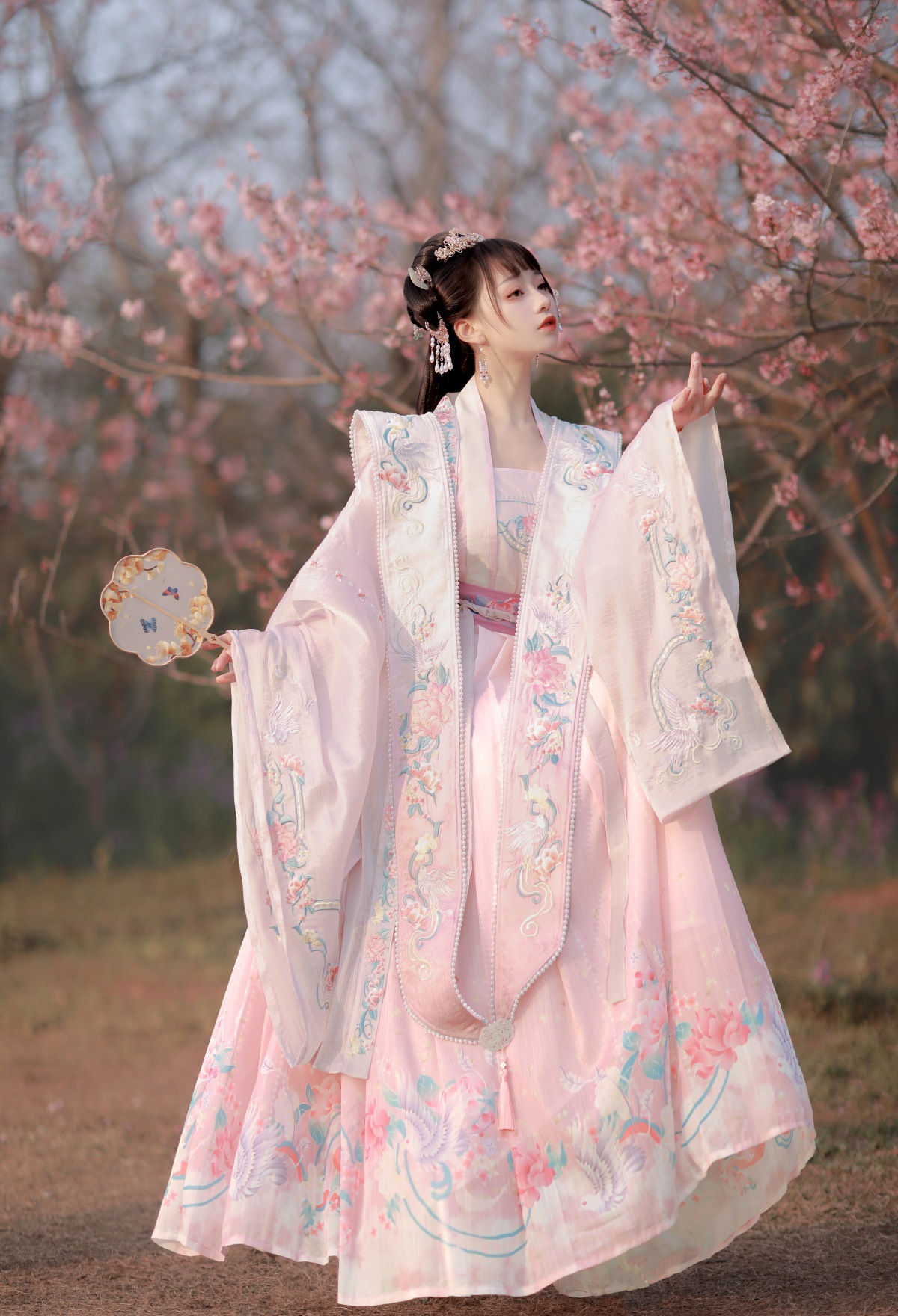 原创设计鸟语花香中国风春夏齐腰一片式褶裙汉服女五件套8269