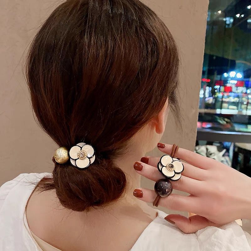 Korean Style New Camellia Pearl Rhinestone Heafrope Women's Simple Internet Celebrity Mori All-Match Rubber Band for Bun Haircut Hair Rope