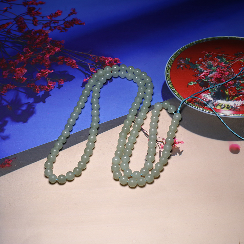 新疆和田玉且末蓝蓝调磨砂光108颗多圈圆珠手串6mm情侣款项链颈饰