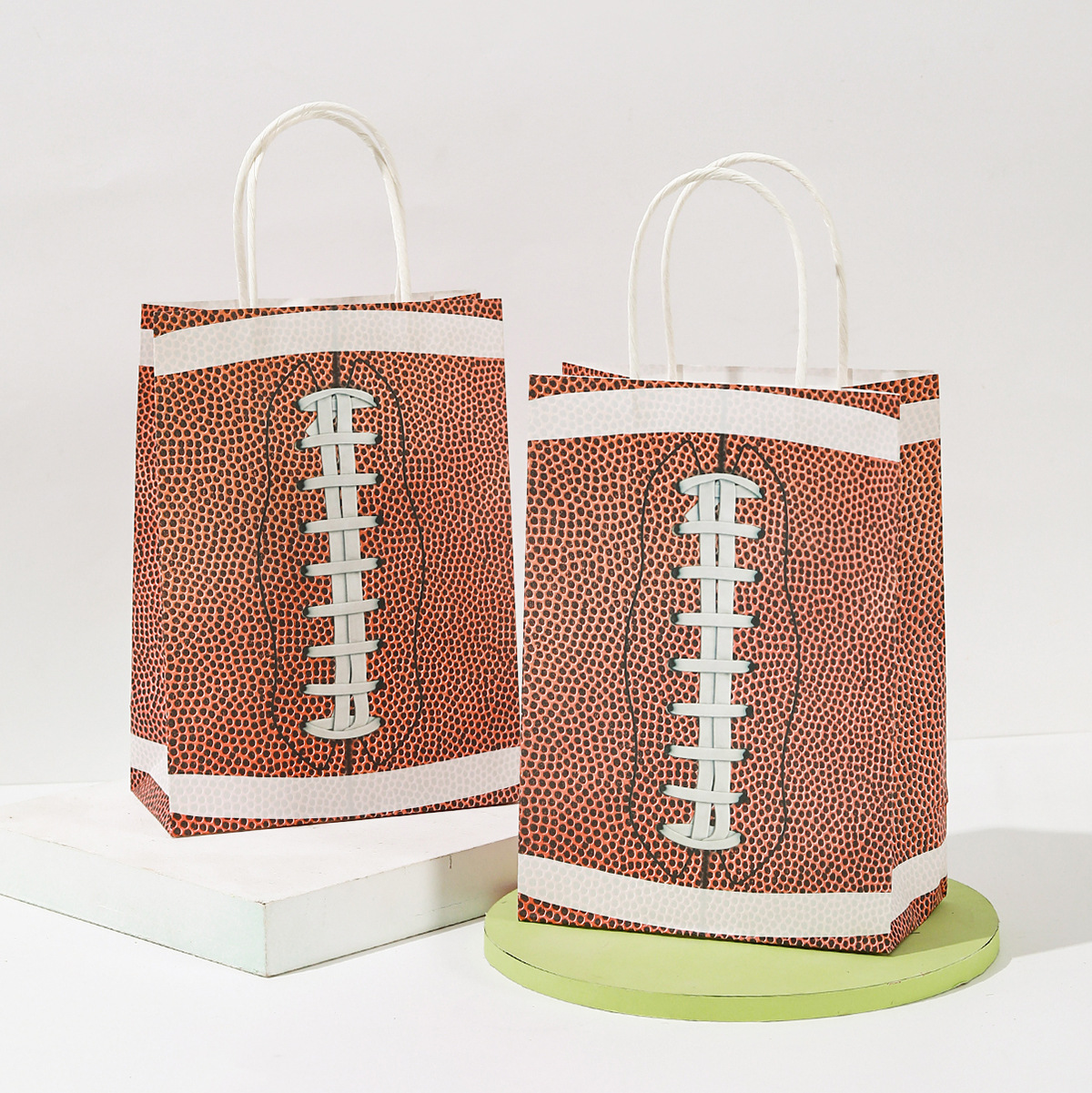 In Stock Rugby Theme Portable Paper Bag White Kraft Paper Color Square Bottom Party Gift Packing Bag Wholesale