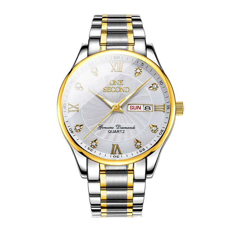 one second品牌 一秒钢带双日历男士手表 现货男士手表