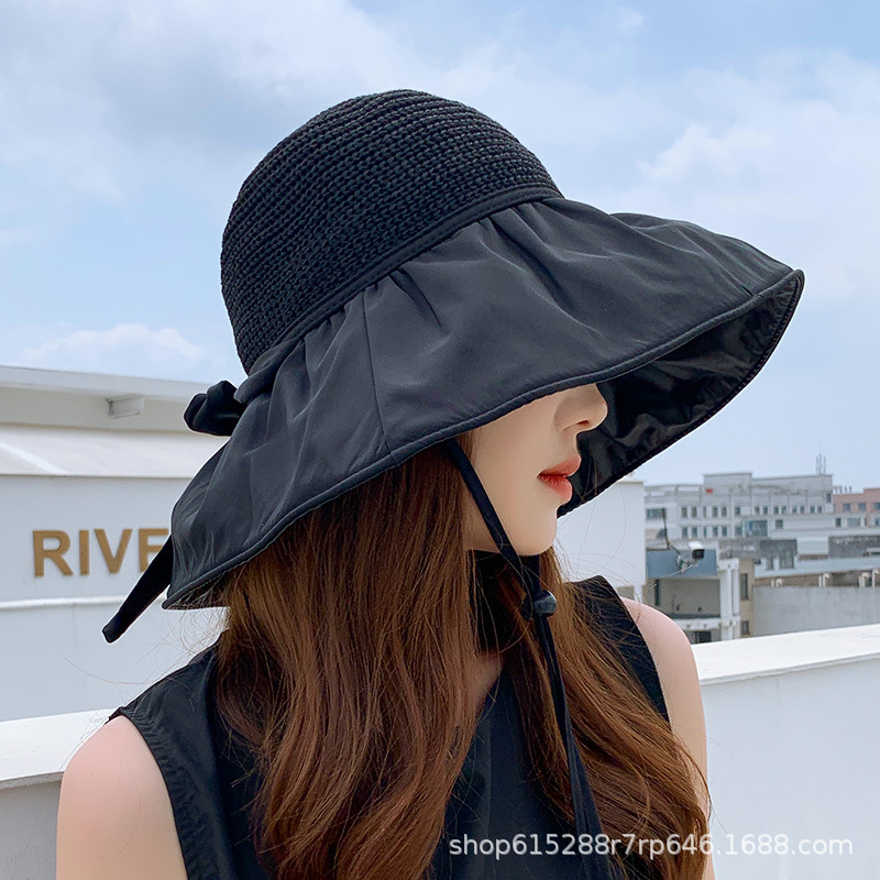 Hat Female Summer Sun Protection Fisherman Hat Big Brim Cover Face Sun Hat Black Glue Uv Protection New Sun Hat