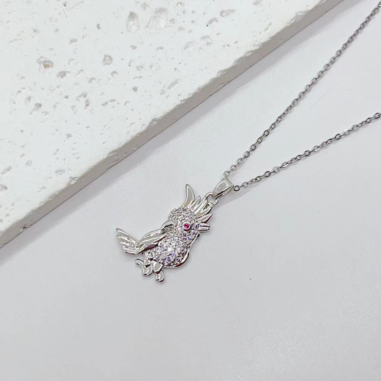 Micro-Inlaid Copper Zircon Titanium Steel Chain Personality Fashion Minority Design Flying Bird Necklace Electroplated 18K Accessories Wholesale