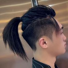 武士头假发男背头马尾帅气韩版补发片前额真人发丝接长发真发男士