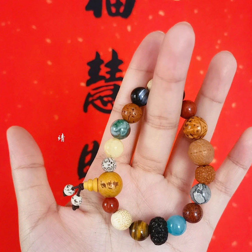 灵隐寺刻字天然十八籽 菩提子佛珠18子手串 金刚玛瑙小红书手链