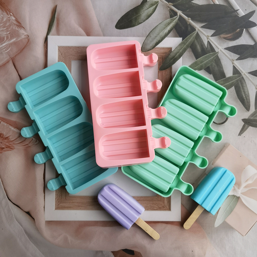 Silicone 4-Piece Double Groove Ice-Cream Mould Ice Cream Ice-Cream Mold Homemade Ice Grid Mold Popsicle Mold