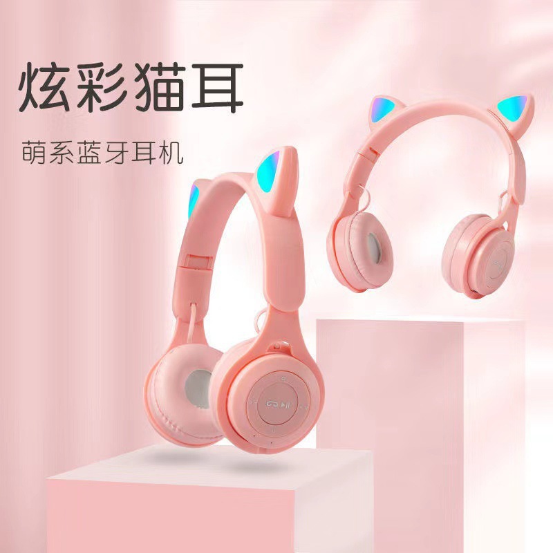 Cross-Border Headset Y08 Cat Ears Bluetooth Headset True Wireless Girl Cute Luminous Cartoon Fun Headset