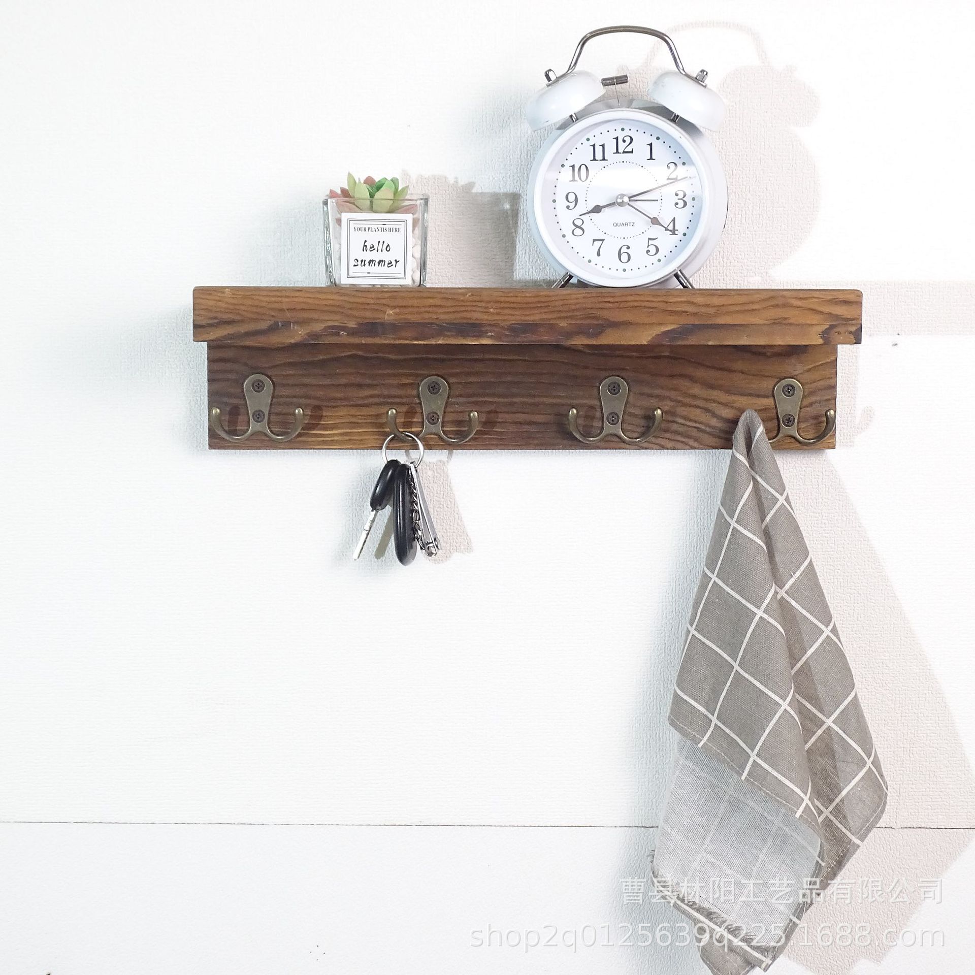 墙壁支架挂衣架门口衣服雨伞挂架卫生间钥匙架可置物木质烧色挂架