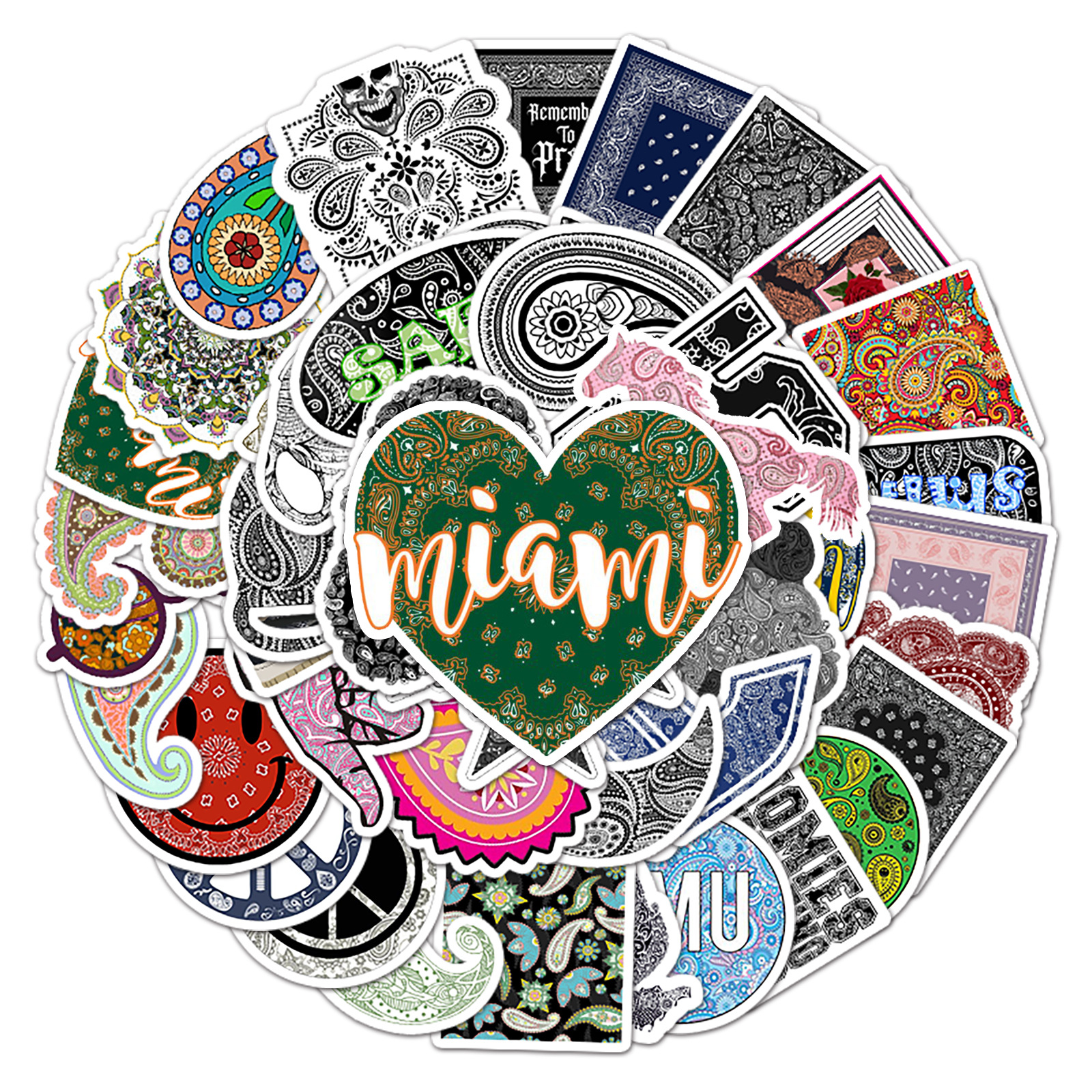 50张个性ins风腰果花图案花纹时尚装饰贴纸笔记本行李箱文具贴纸