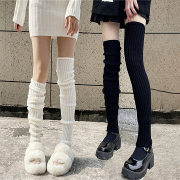 甜美白色堆堆袜加长袜套春季加厚女腿套过膝长筒袜针织秋冬保暖