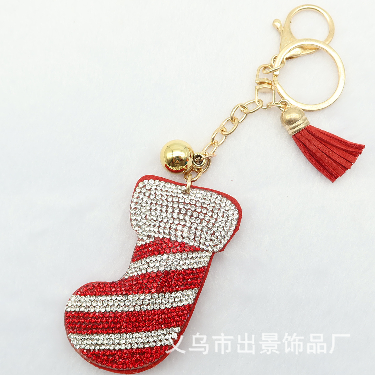 圣诞袜玻璃水钻钥匙扣包挂件礼物创意钥匙圈链礼品摆摊配饰批发
