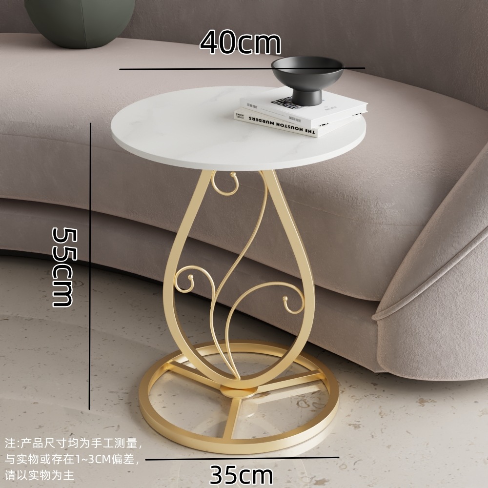 Modern Minimalist Iron Corner Table Living Room Bedroom Bedside Side Cabinet Creative Small Apartment Stone Plate Metal Circle Coffee Table