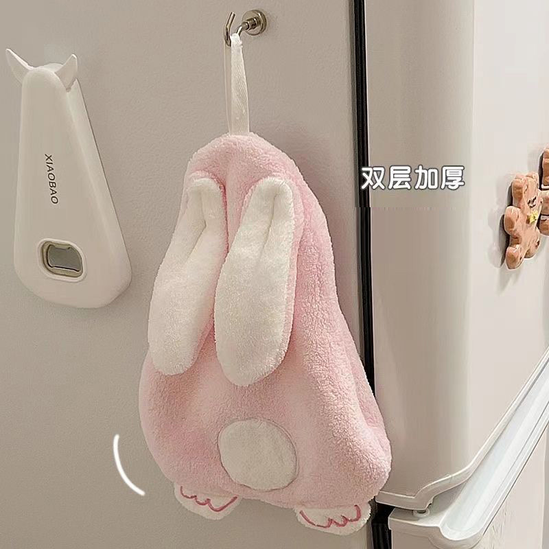 Rabbit Hand Towel Hanging Cute Cartoon Small Towel Kitchen Bathroom Thickened Absorbent Coral Fleece Rag