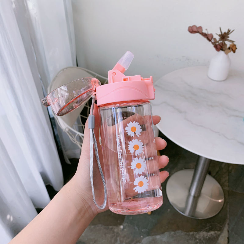 Little Daisy Cup with Straw Ins Internet Celebrity Water Cup Female Student Korean Style Plastic Cup Male Good-looking Portable Handy Cup