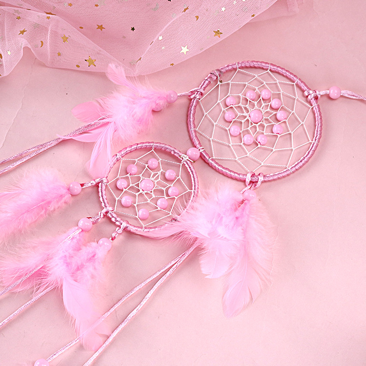 流光捕梦网创意家居外贸跨境羽毛挂饰配件粉色羽毛学生礼物