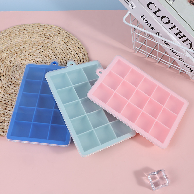 New Ice Tray 15 Grid 24 Grid Square Silicone Ice Tray with Lid Edible Silicon Household Home Ice Tray