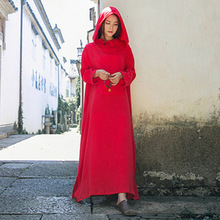 红色袍子红色斗篷沙漠过膝长裙拍照帽子巫师连帽女巫连衣裙袍子