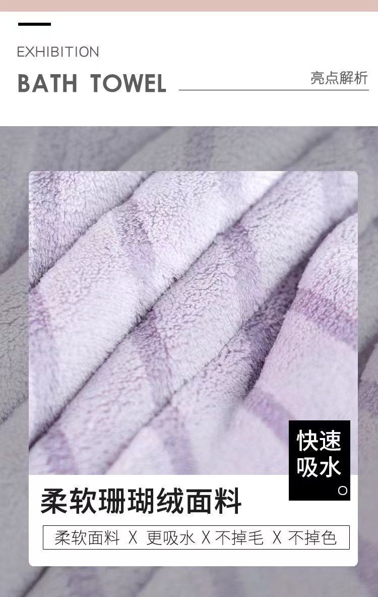 Vertical Stripes Thickened Coral Fleece Towel Soft Absorbent Home Face Towel Lint-Free Adult Men and Women Bath Quick-Drying