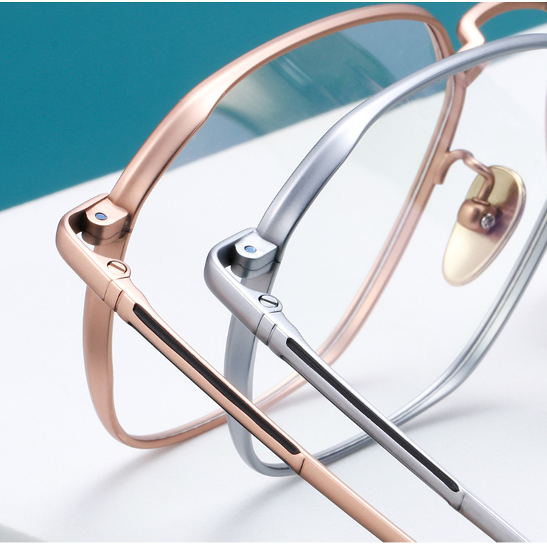 不规则玫瑰金纯钛深圳双色ip电镀镜框女宽边开球网红长脸眼镜架男