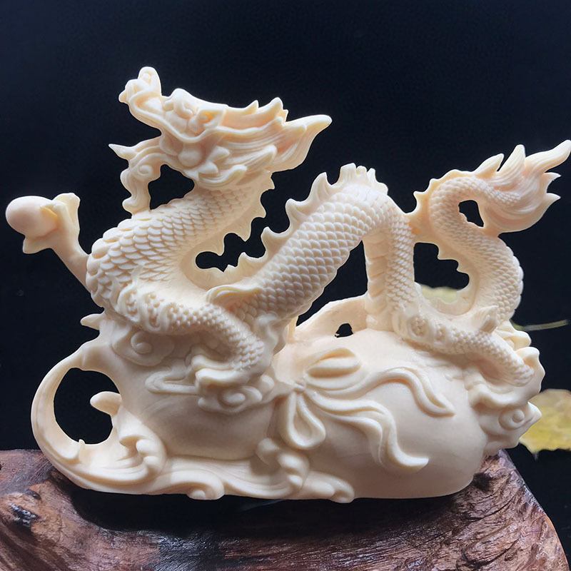 批发象牙果雕刻骊龙取珠工艺品汽车摆件家居生肖龙摆件礼盒包装