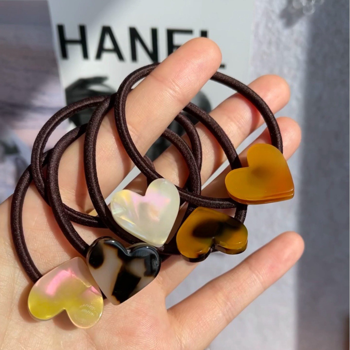 30426一组五条韩国果冻色小爱心发圈法式马尾皮筋发绳气质头绳女