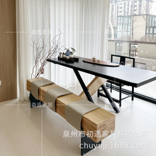 北欧实木餐桌家用现代简约客厅大板桌白蜡木长方形原木饭桌椅组合