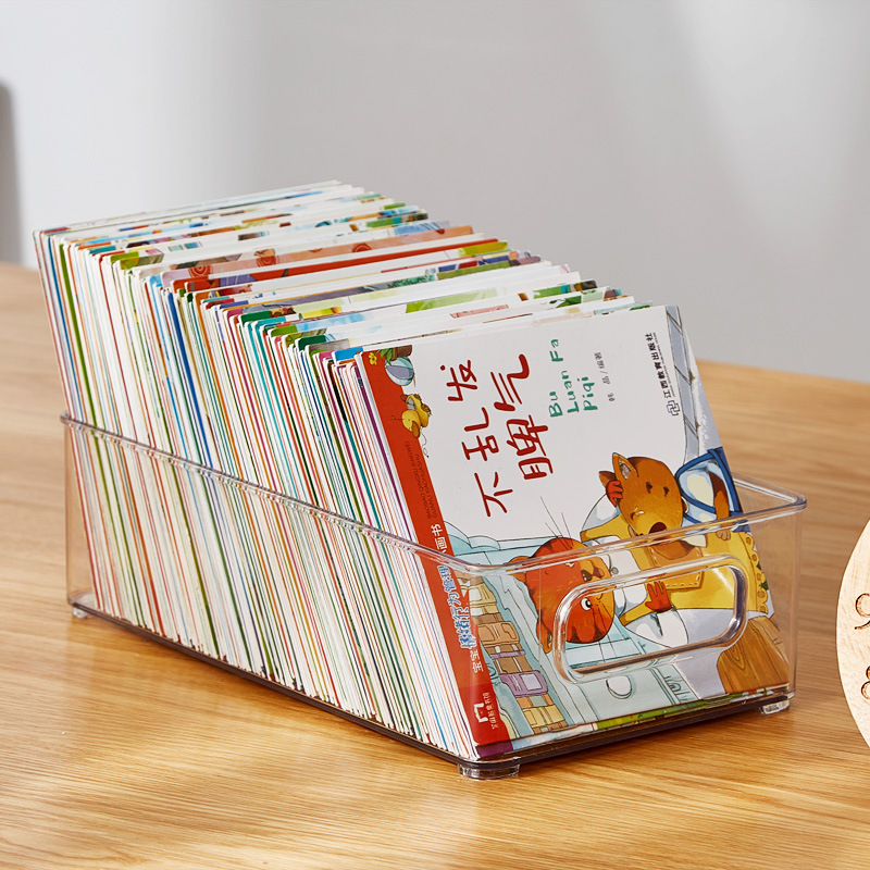 Book Storage Box Transparent Storage Organizing Box Children's High School Classroom Table Top Book Picture Book Basket Book Shelf