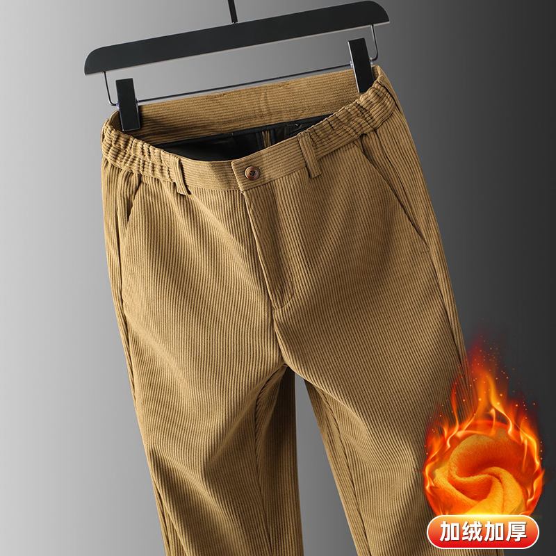 批发外贸2023加绒加厚灯芯绒中年男裤子爸爸商务休闲保暖男裤