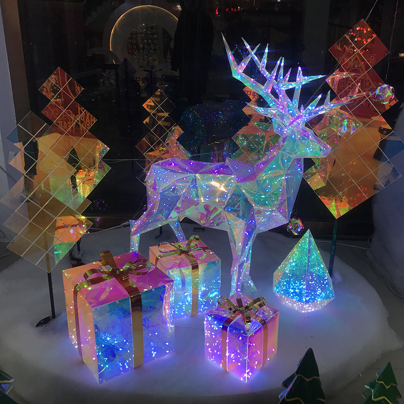 新年气氛装饰道具商场橱窗美陈场景布置发光礼物盒吊饰堆头摆件