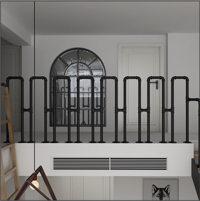 工业风楼梯扶手金属水管室内防护栏杆走廊阁楼老人儿童加固型围栏