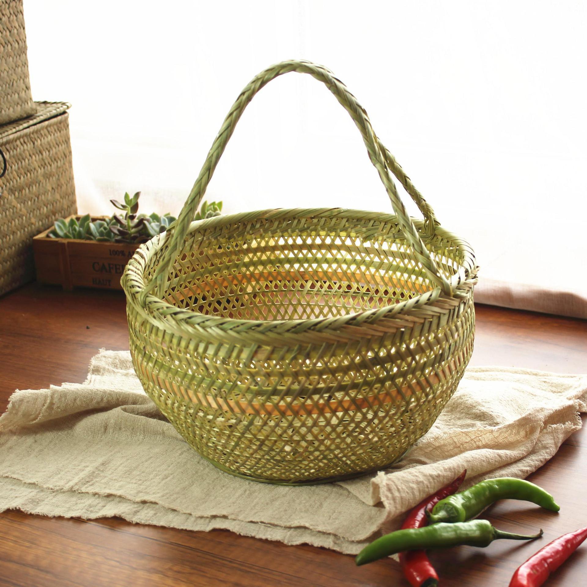 手工竹篮子竹编织手提菜篮竹篮子鸡蛋篮水果收纳竹筐竹编竹器