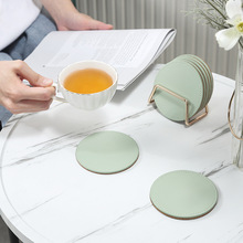 LOGO加印皮革软木隔热垫家用餐垫碗垫杯子垫茶几垫茶杯带支架杯垫