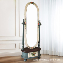 美式风格穿衣镜身落地镜时髦试衣镜彩绘收纳复古做旧卧室镜子批发