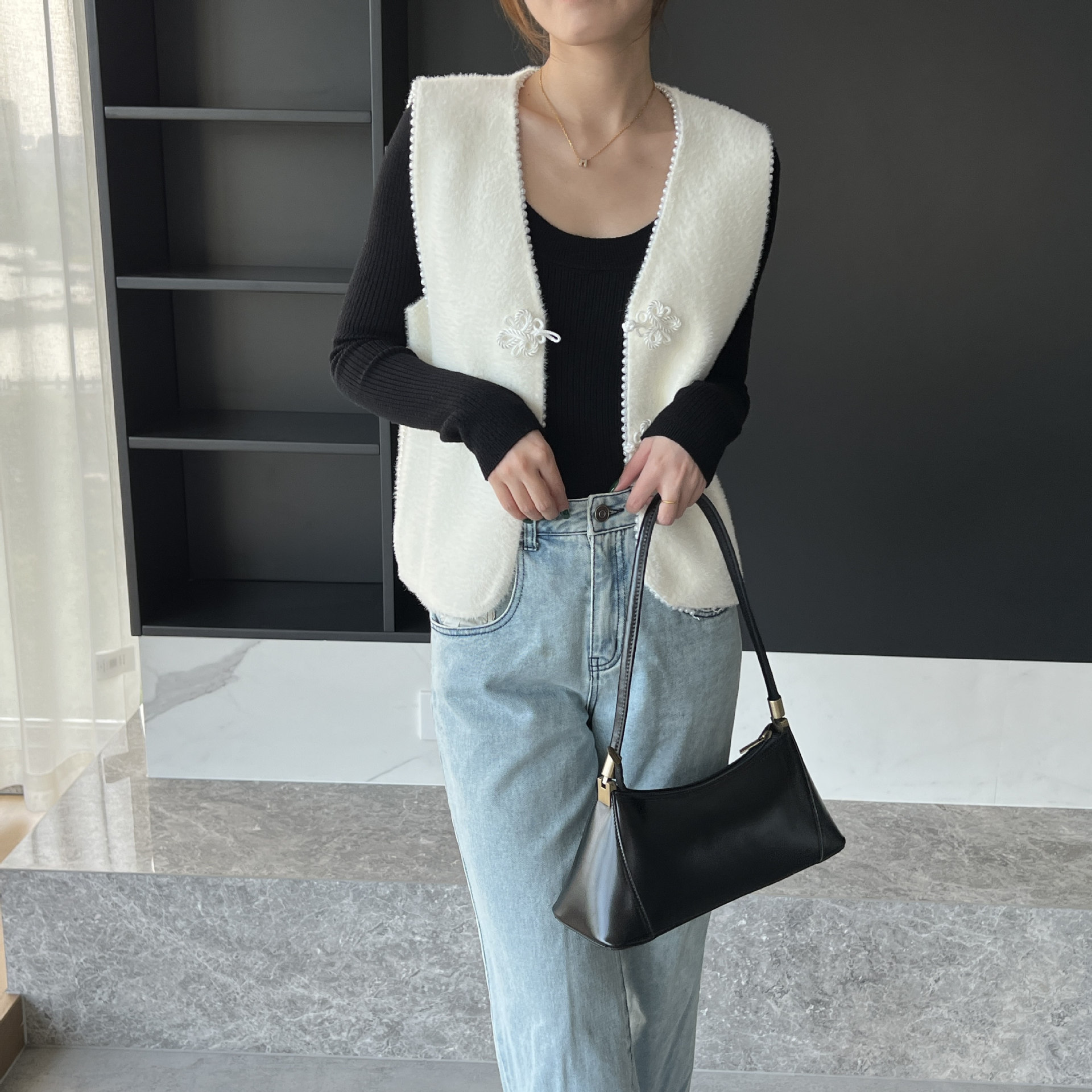 嘉织马甲女秋季新款0622中国风马甲背心女装潮短款开衫毛衣外搭