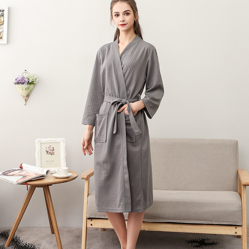 Spring and Summer Bathrobe Women's Nightgown Absorbent Couple Home Wear Hotel Sweat Steaming Long 3/4 Sleeves Waffle Pajamas Generation Hair