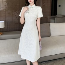 新中式改良旗袍连衣裙子夏季2024年新款女装短袖国风气质收腰显瘦