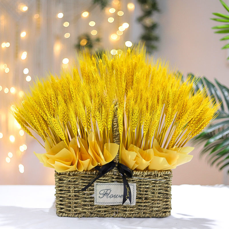 麦穗黄金,小麦干花,开业,搭配客厅装饰摆件手提花篮子一件批发