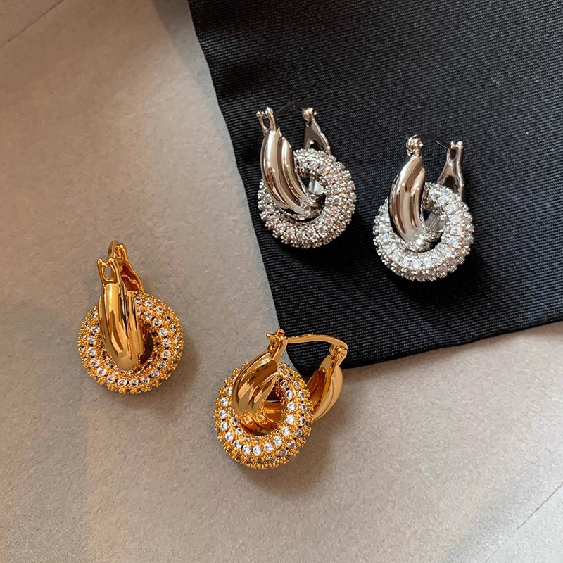 jewelry earrings high-end affordable luxury niche golden personality unique earrings european and american cold style metal zircon earrings for women