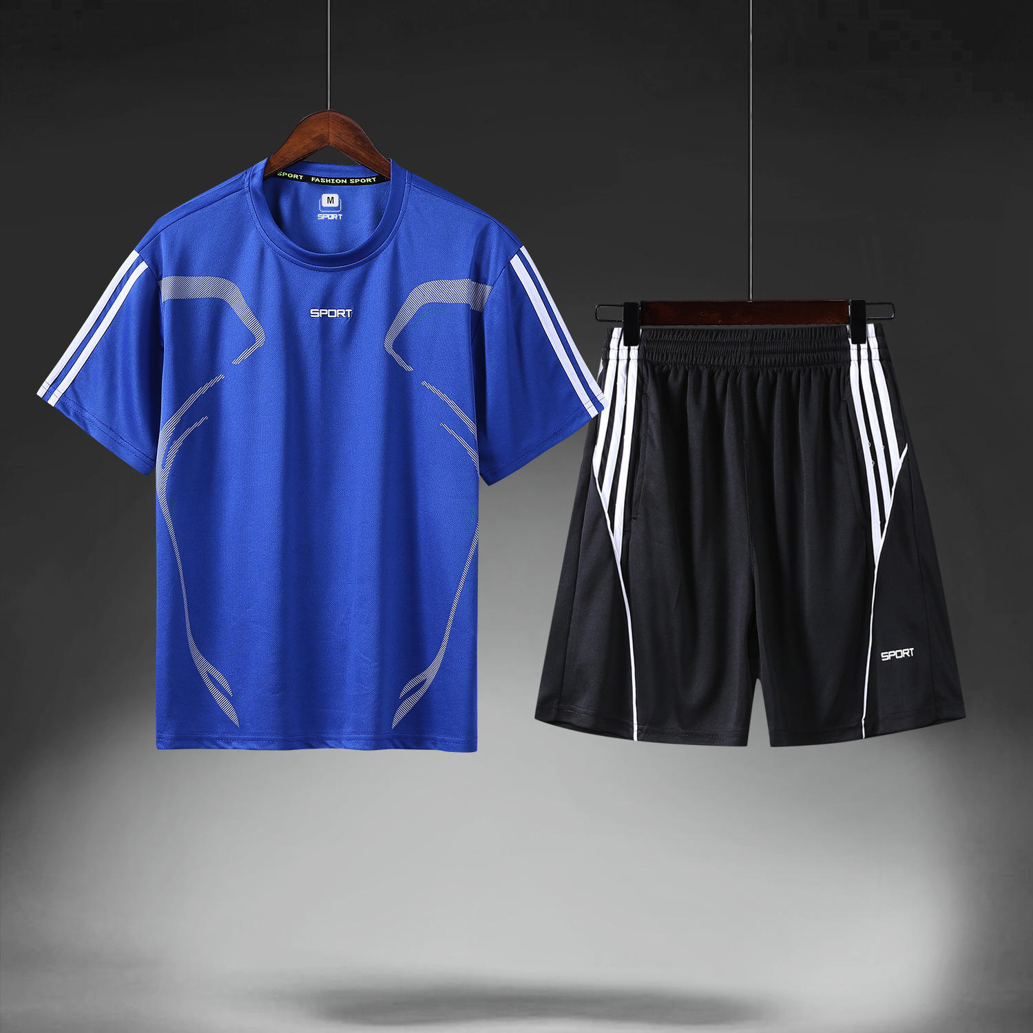 大码运动装短袖男士运动服套装情侣秋季休闲运动套装跑步速干衣