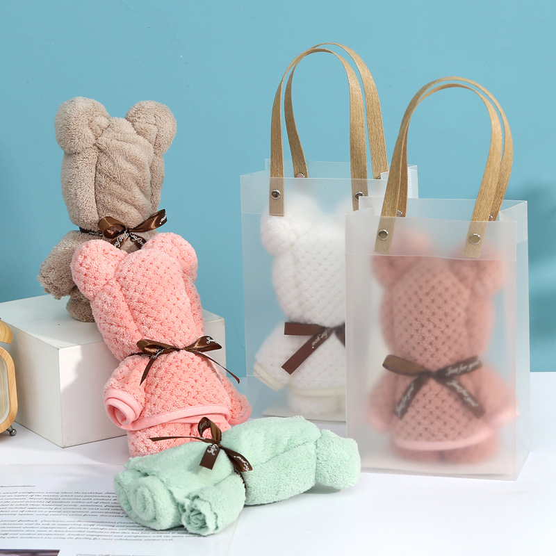 creative bear towel hand gift wholesale coral velvet towel bear handbag holiday birthday gift