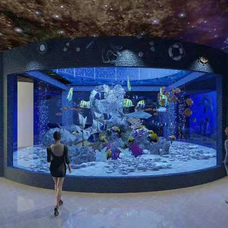 圆柱形亚克力鱼缸制做厂家供应承接各种海洋馆大型观赏水族箱