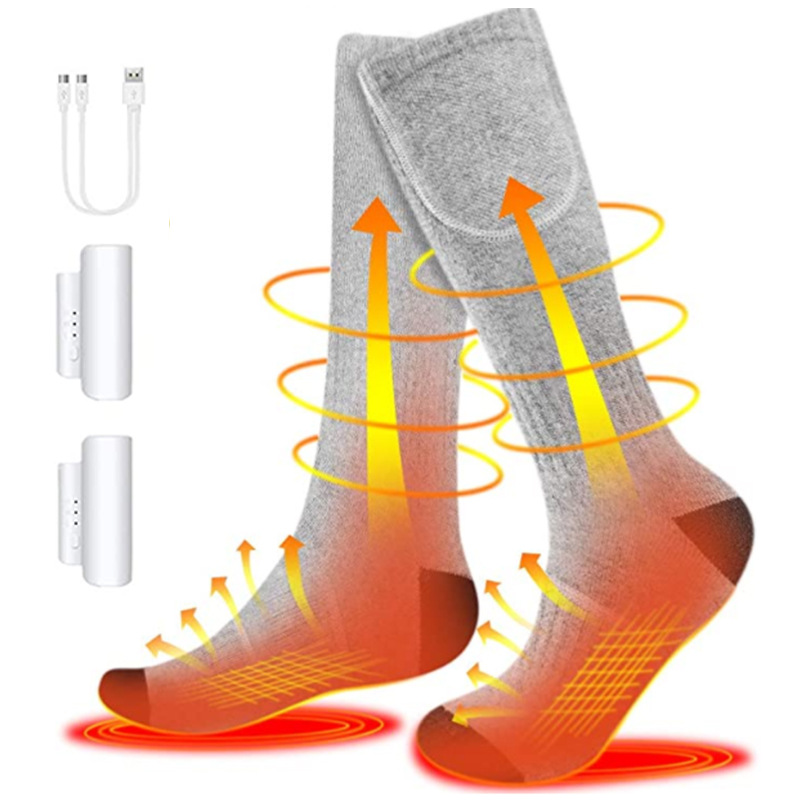 Cross-Border E-Commerce Long Heating Socks Pure Cotton Electric Heating Socks Men's and Women's Sports Charging Ankle Ski Socks Wholesale