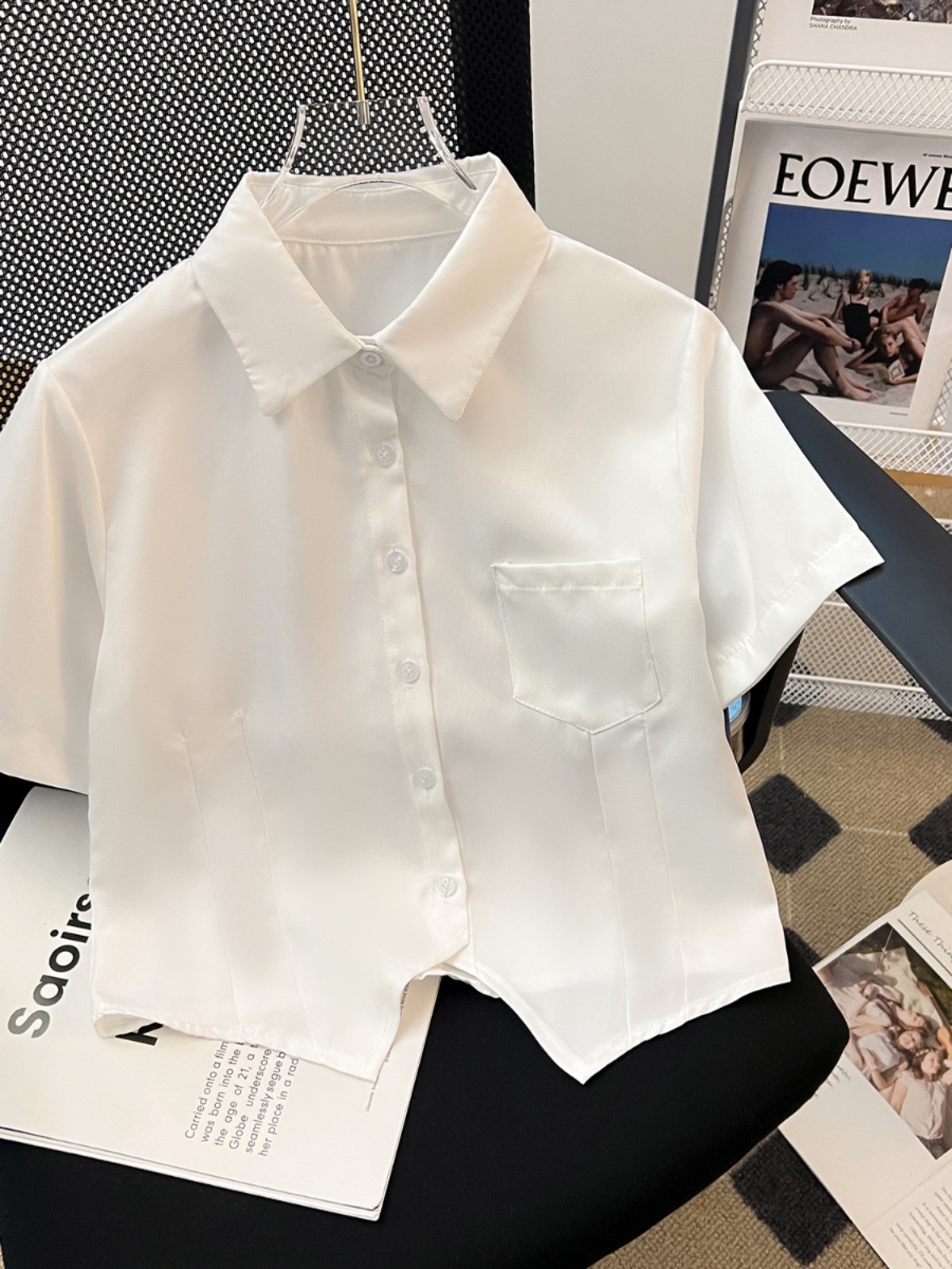 收腰白色衬衫女学生夏季短袖衬衣百褶裙套装纯欲jk制服学院风上衣